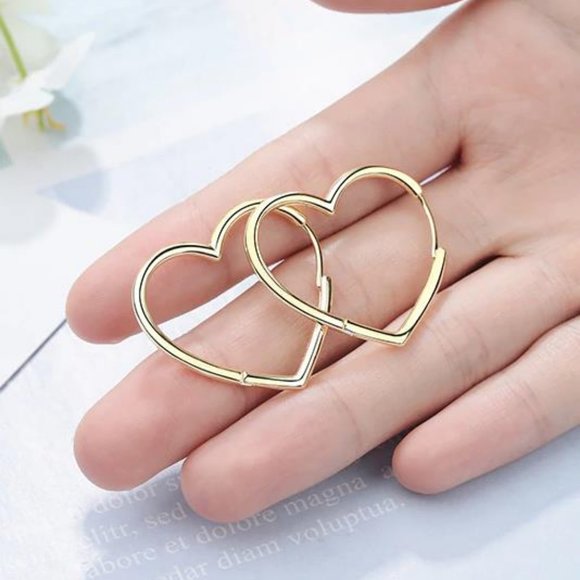 NEW Gold/925 Sterling Silver Heart Hoop Earrings - Picture 6 of 8